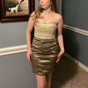 Elegant Strapless Gold Dress